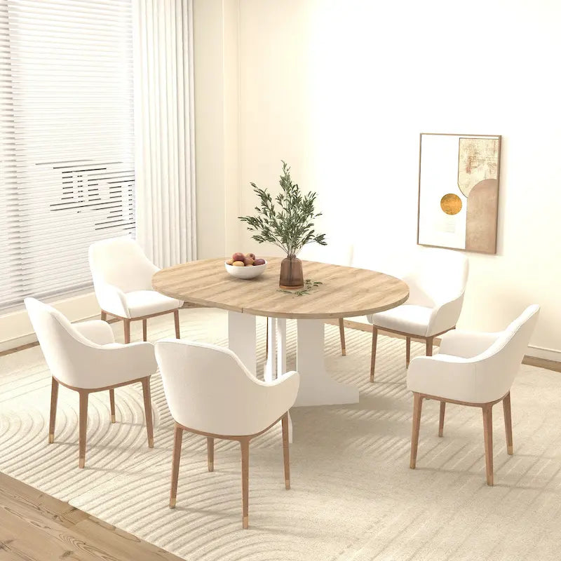 Elegant Farmhouse Round Dining Table with Adjustable Length and X-Base Be Used for Modern Dining Room