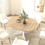 Elegant Farmhouse Round Dining Table with Adjustable Length and X-Base Be Used for Modern Dining Room