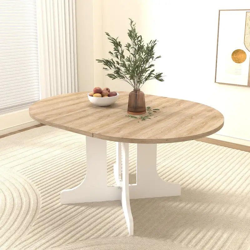 Elegant Farmhouse Round Dining Table with Adjustable Length and X-Base Be Used for Modern Dining Room