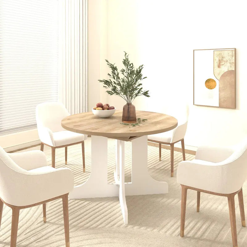 Elegant Farmhouse Round Dining Table with Adjustable Length and X-Base Be Used for Modern Dining Room