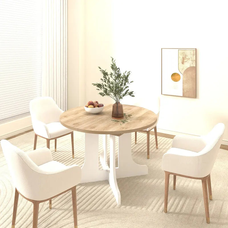Elegant Farmhouse Round Dining Table with Adjustable Length and X-Base Be Used for Modern Dining Room