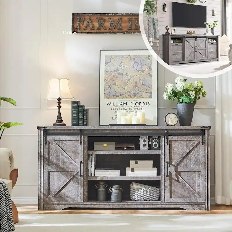 32 Tall Farmhouse TV Stand for 80 TV, Wood Entertainment Center