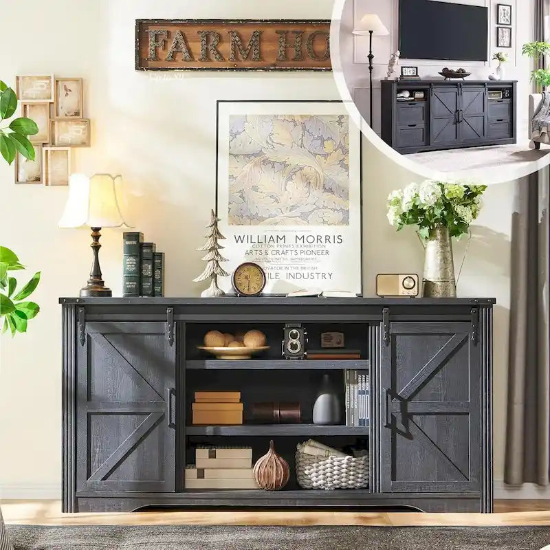 32 Tall Farmhouse TV Stand for 80 TV, Wood Entertainment Center