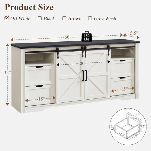 32 Tall Farmhouse TV Stand for 80 TV, Wood Entertainment Center