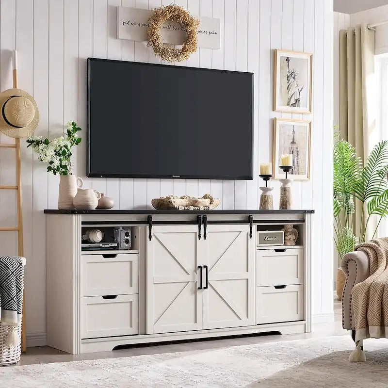 32 Tall Farmhouse TV Stand for 80 TV, Wood Entertainment Center