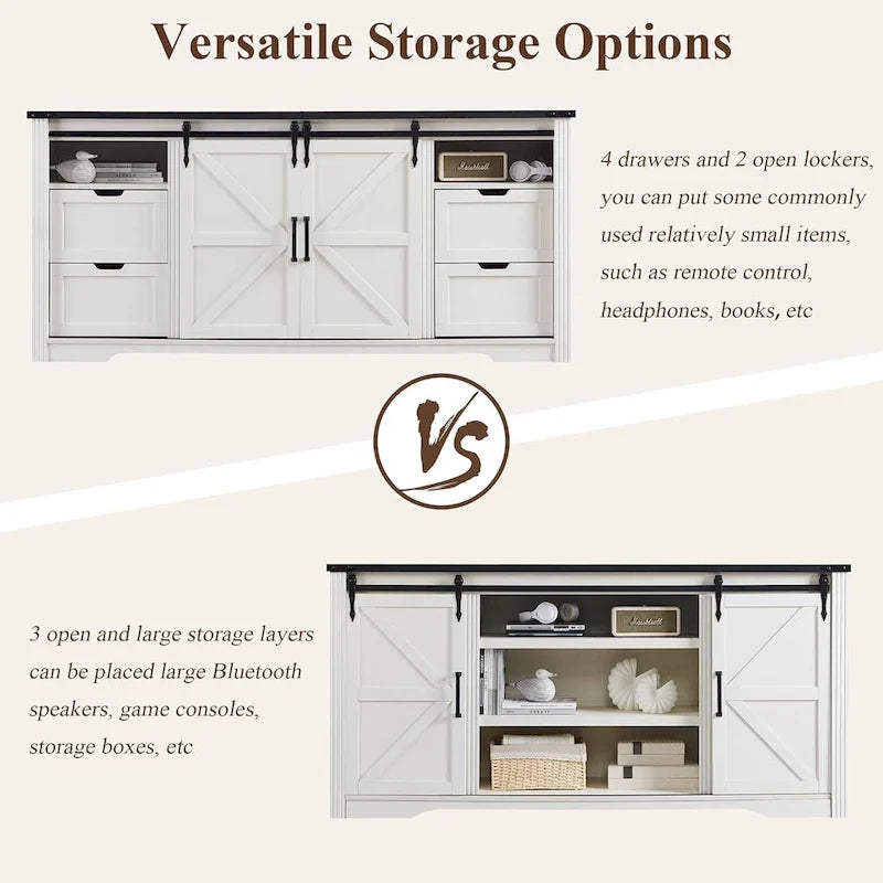 32 Tall Farmhouse TV Stand for 80 TV, Wood Entertainment Center