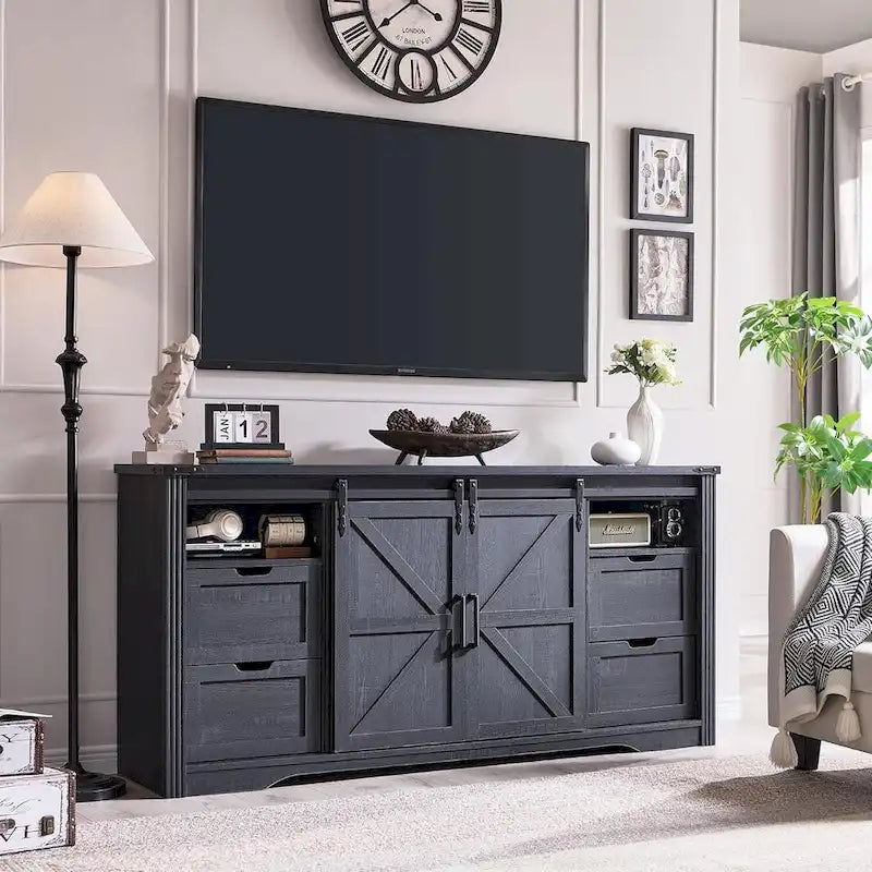 32 Tall Farmhouse TV Stand for 80 TV, Wood Entertainment Center