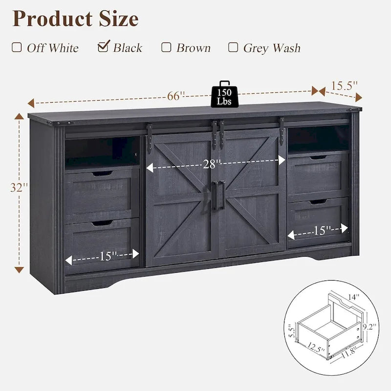 32 Tall Farmhouse TV Stand for 80 TV, Wood Entertainment Center