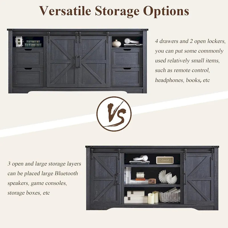 32 Tall Farmhouse TV Stand for 80 TV, Wood Entertainment Center