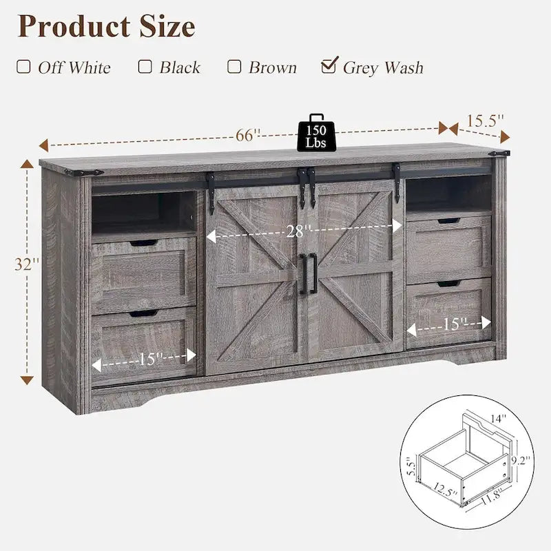32 Tall Farmhouse TV Stand for 80 TV, Wood Entertainment Center