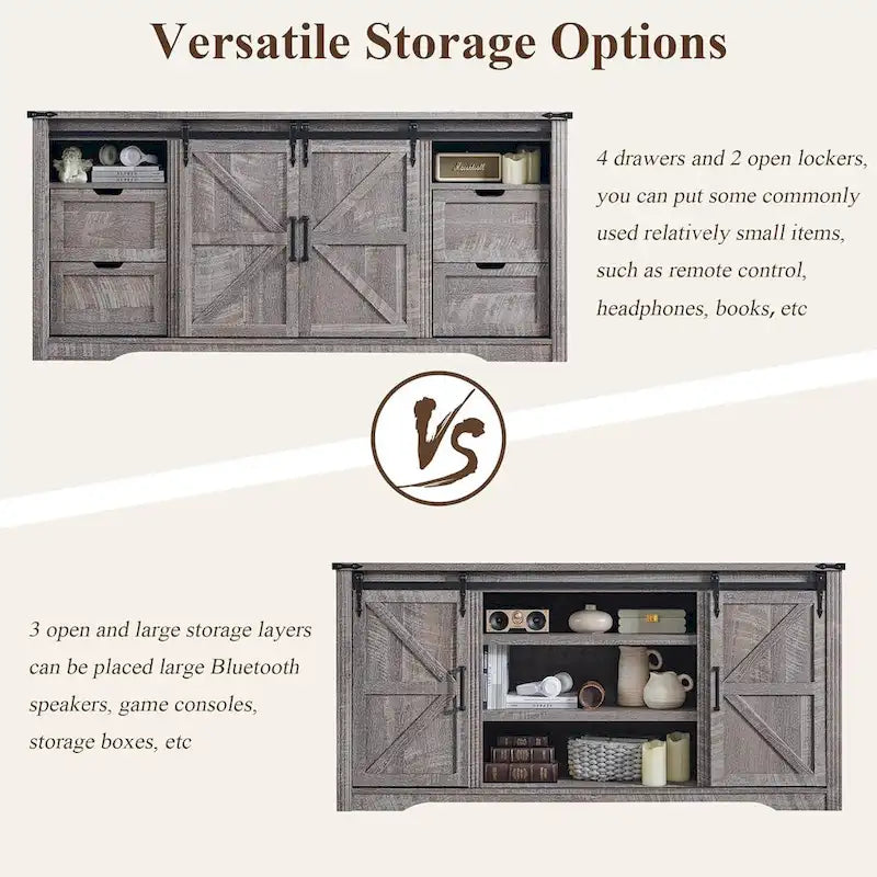 32 Tall Farmhouse TV Stand for 80 TV, Wood Entertainment Center