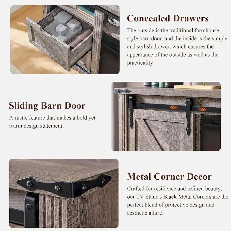 32 Tall Farmhouse TV Stand for 80 TV, Wood Entertainment Center