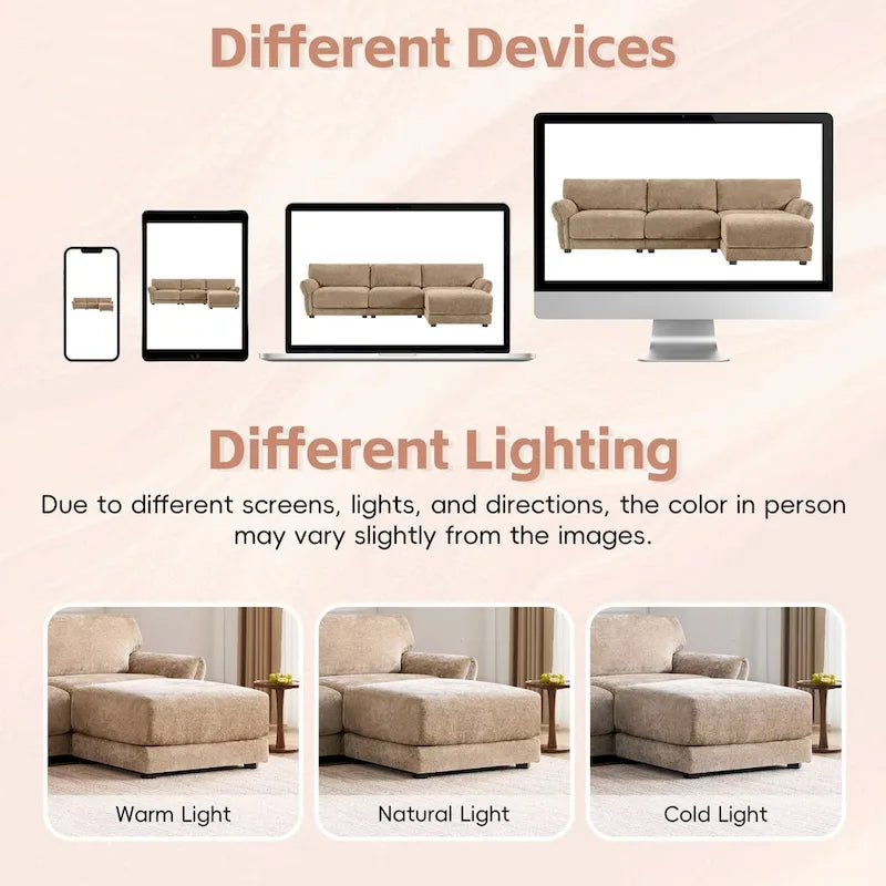 110 Modular Sectional Sofa, L-Shape Sofa with USB and Type-C Charger