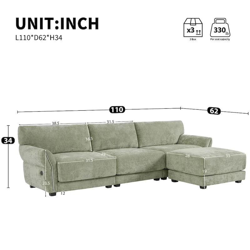 110 Modular Sectional Sofa, L-Shape Sofa with USB and Type-C Charger