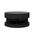 Double Layer Round Coffee Table Modern Center Table Vertical Striped Coffee Table with Storage Space, for Living Room