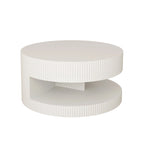 Double Layer Round Coffee Table Modern Center Table Vertical Striped Coffee Table with Storage Space, for Living Room
