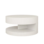 Double Layer Round Coffee Table Modern Center Table Vertical Striped Coffee Table with Storage Space, for Living Room