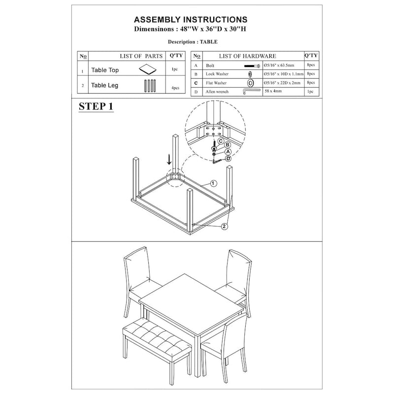 5 Piece Dining Table Set, Kitchen Dinette Set with Faux Marble Top Table, Bench and 3 Faux Leather Cushioned Chairs