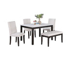 5 Piece Dining Table Set, Kitchen Dinette Set with Faux Marble Top Table, Bench and 3 Faux Leather Cushioned Chairs