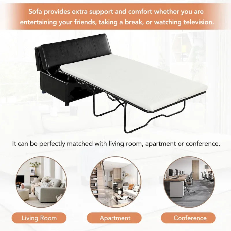 Roomfitters Twin Size Folding Ottoman Sleeper Bed with Mattress, Compact Convertible Guest Bed for Living Room