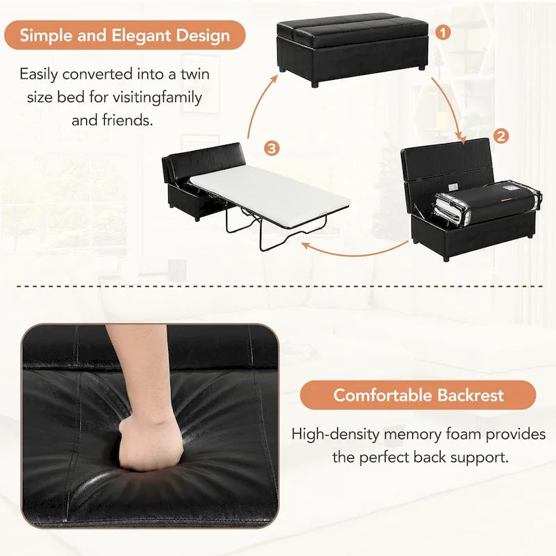 Roomfitters Twin Size Folding Ottoman Sleeper Bed with Mattress, Compact Convertible Guest Bed for Living Room