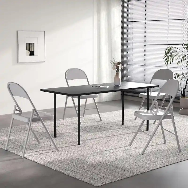 VECELO Folding Chairs Set of 4 Metal Frame Steel Seat with Triple Braced