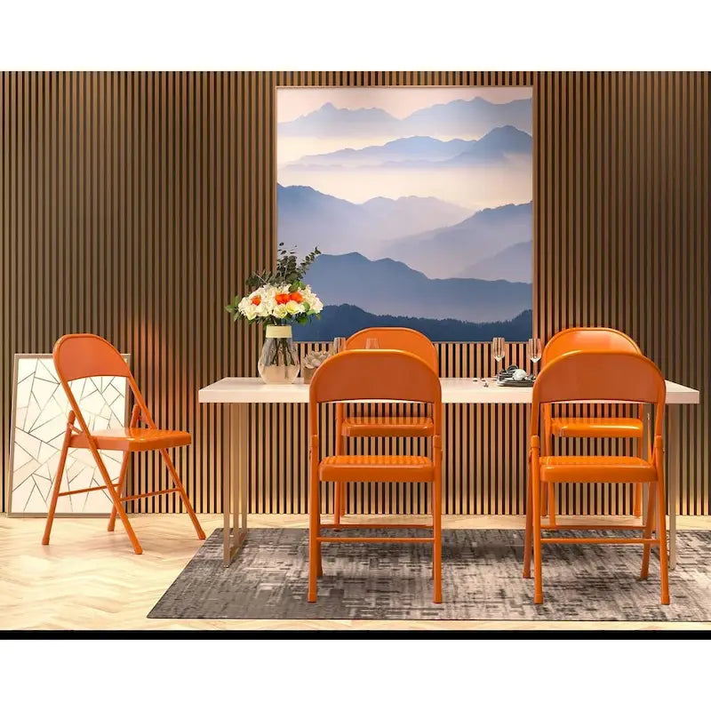 VECELO Folding Chairs Set of 4 Metal Frame Steel Seat with Triple Braced