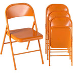 VECELO Folding Chairs Set of 4 Metal Frame Steel Seat with Triple Braced