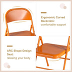 VECELO Folding Chairs Set of 4 Metal Frame Steel Seat with Triple Braced