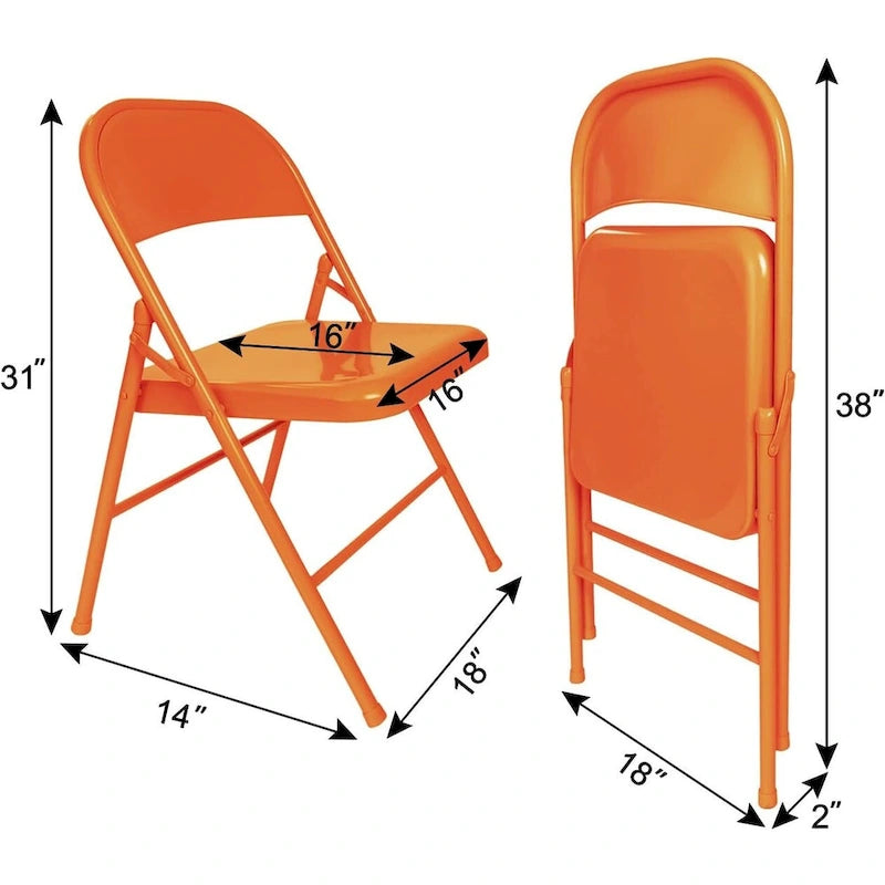 VECELO Folding Chairs Set of 4 Metal Frame Steel Seat with Triple Braced