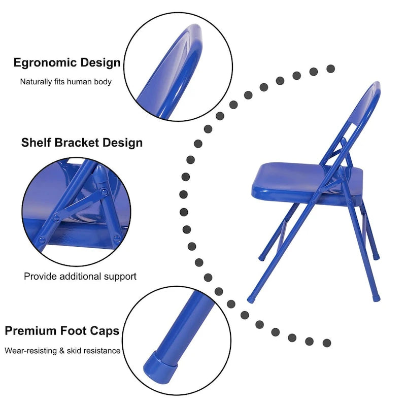 VECELO Folding Chairs Set of 4 Metal Frame Steel Seat with Triple Braced