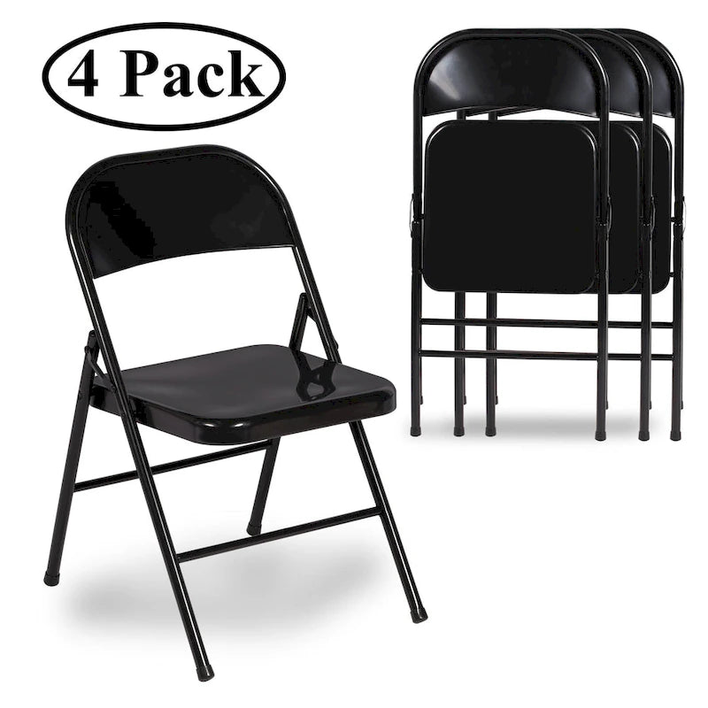 VECELO Folding Chairs Set of 4 Metal Frame Steel Seat with Triple Braced