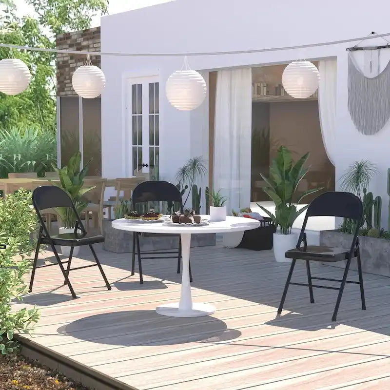 VECELO Folding Chairs Set of 4 Metal Frame Steel Seat with Triple Braced