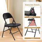 VECELO Folding Chairs Set of 4 Metal Frame Steel Seat with Triple Braced