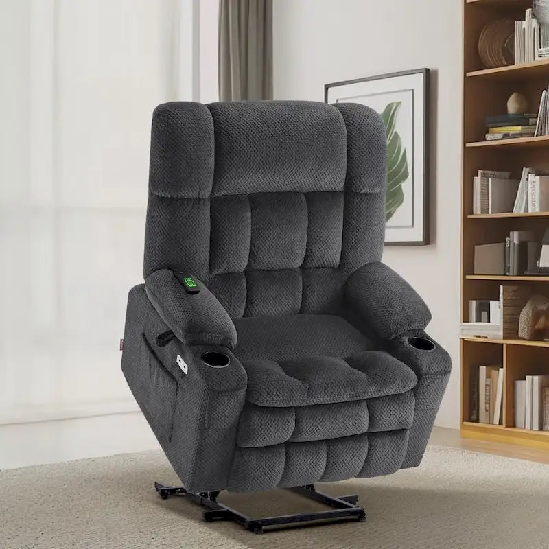MCombo Dual Motor Power Lift Recliner Chair with Massage and Heat for Big People, Fabric R7891 (Large-Wide)
