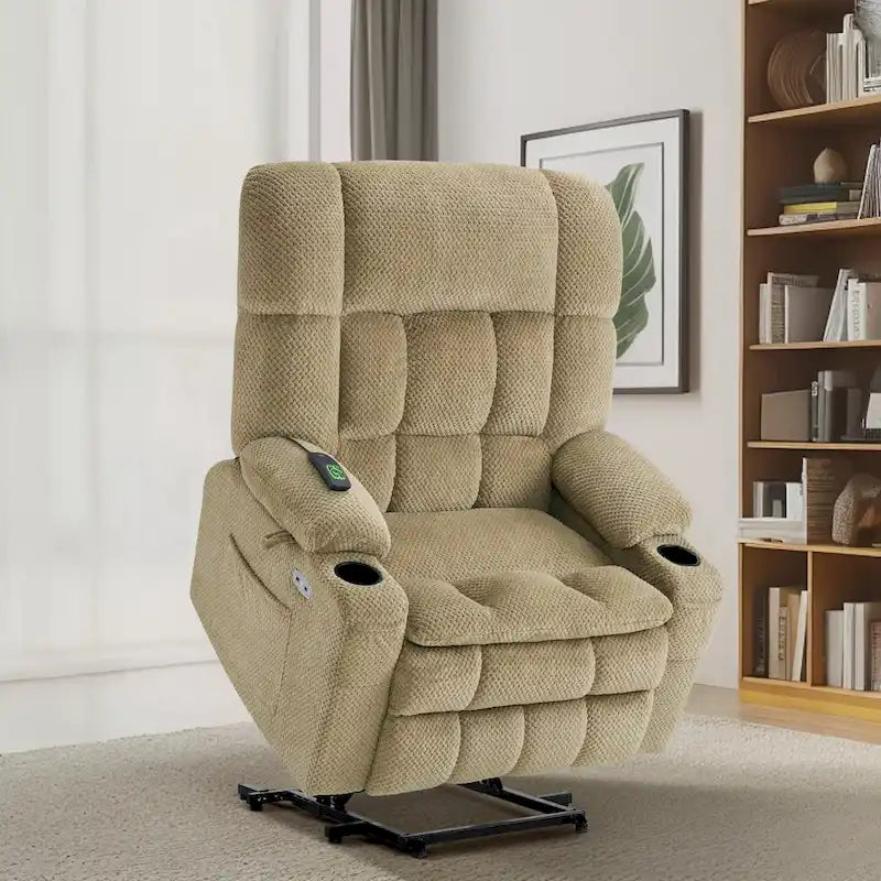 MCombo Dual Motor Power Lift Recliner Chair with Massage and Heat for Big People, Fabric R7891 (Large-Wide)