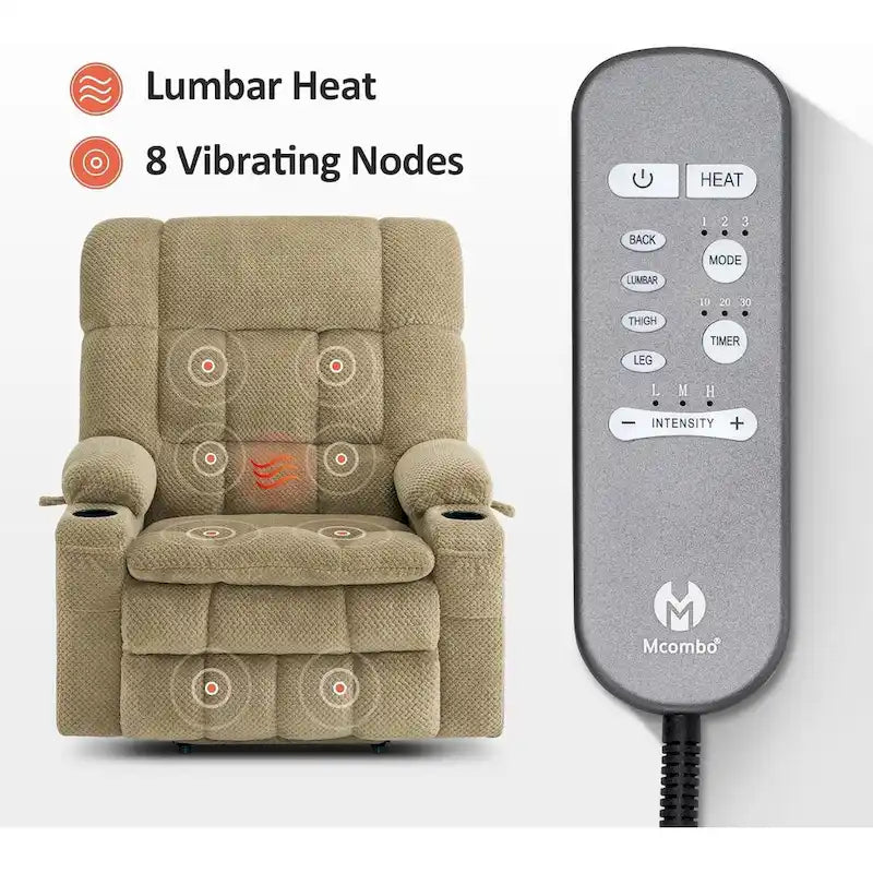 MCombo Dual Motor Power Lift Recliner Chair with Massage and Heat for Big People, Fabric R7891 (Large-Wide)