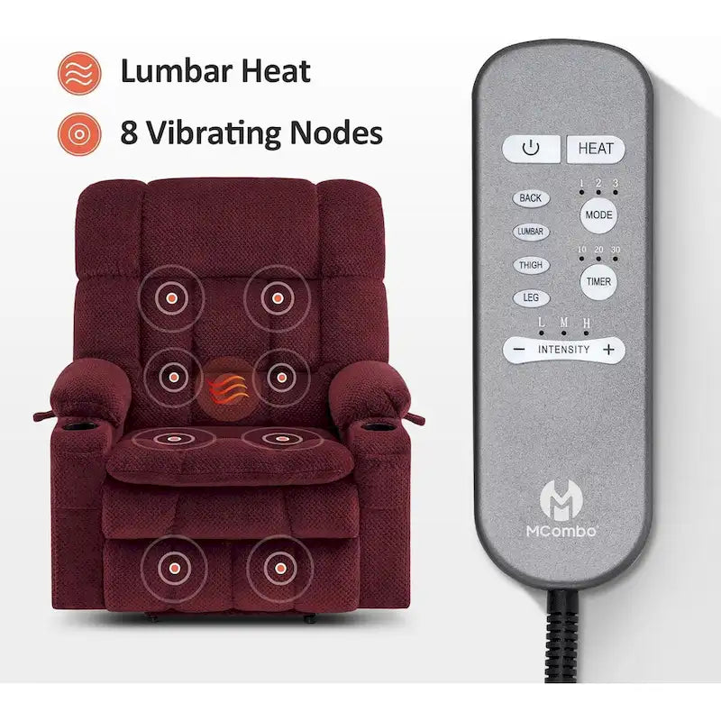 MCombo Dual Motor Power Lift Recliner Chair with Massage and Heat for Big People, Fabric R7891 (Large-Wide)