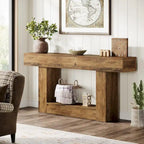 Farmhouse 2 Tiers Entryway Table, 63 Inches Console Table, Narrow Sofa Table