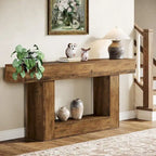 Farmhouse 2 Tiers Entryway Table, 63 Inches Console Table, Narrow Sofa Table