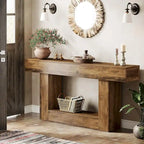 Farmhouse 2 Tiers Entryway Table, 63 Inches Console Table, Narrow Sofa Table