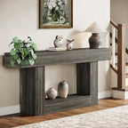 Farmhouse 2 Tiers Entryway Table, 63 Inches Console Table, Narrow Sofa Table