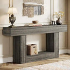 Farmhouse 2 Tiers Entryway Table, 63 Inches Console Table, Narrow Sofa Table
