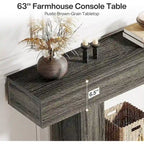Farmhouse 2 Tiers Entryway Table, 63 Inches Console Table, Narrow Sofa Table