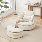 Oversized Swivel Barrel Chair with moon storage ottoman