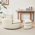 Oversized Swivel Barrel Chair with moon storage ottoman
