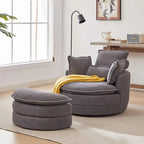 Oversized Swivel Barrel Chair with moon storage ottoman