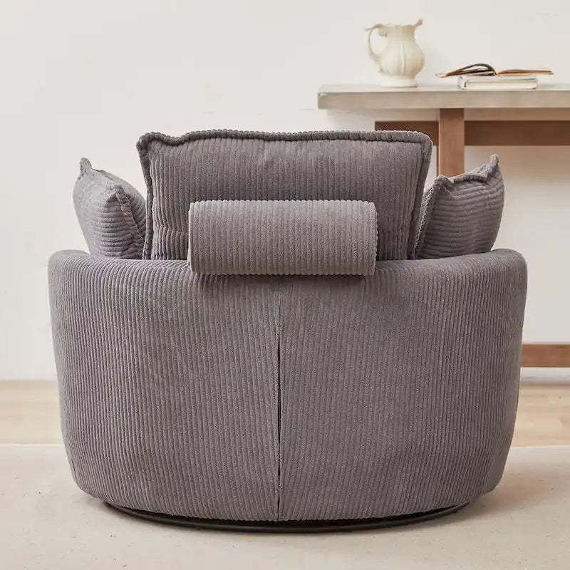 Oversized Swivel Barrel Chair with moon storage ottoman
