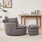 Oversized Swivel Barrel Chair with moon storage ottoman