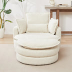 Oversized Swivel Barrel Chair with moon storage ottoman